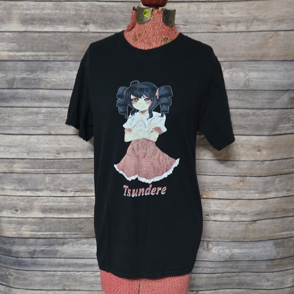 Black Graphic Tee with Anime Print
